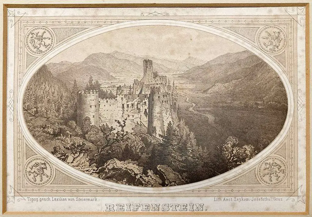 Lithographie der Ruine Reifenstein um 1880