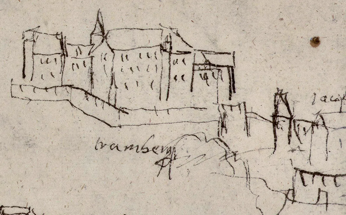 Skizze der Burg Frauenburg nach Johannes Clobucciarich 1601