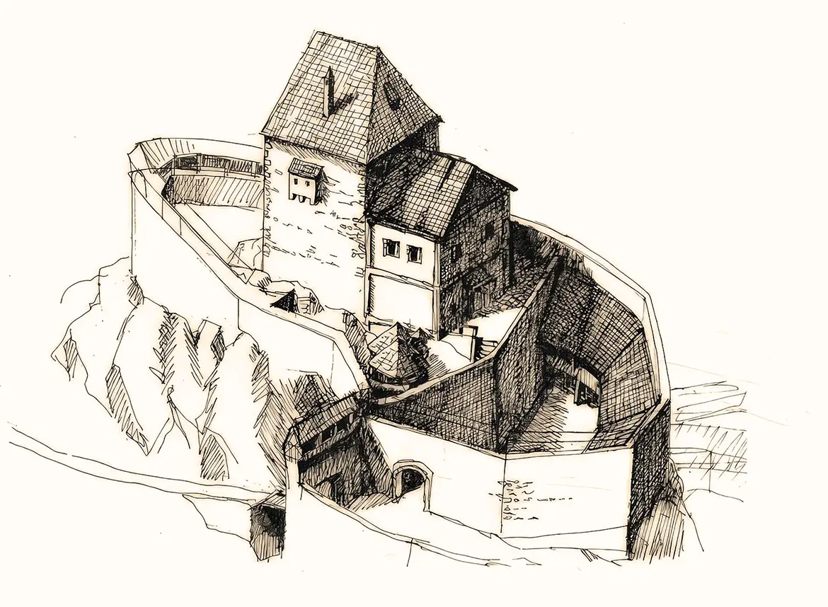 Rekonstruktionszeichnung der Burg Hauenstein