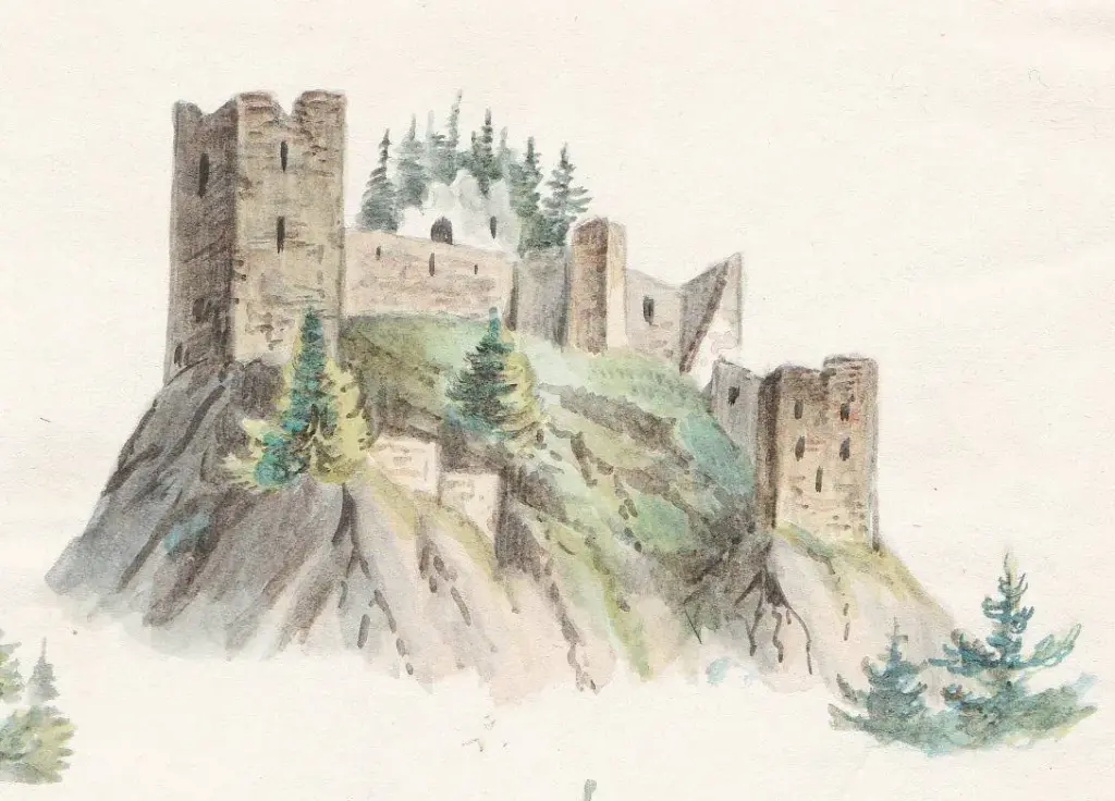 Aquarell der Ruine Kammerstein nach Wilhelm Leifer um 1850