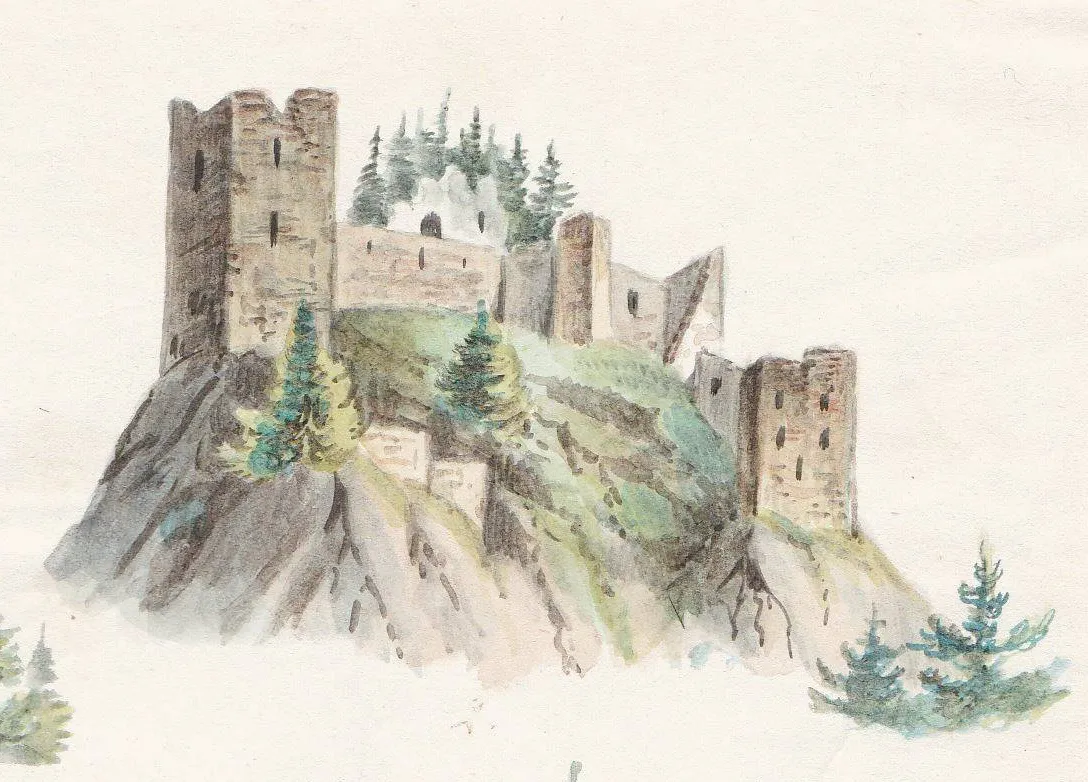 Aquarell der Ruine Kammerstein nach Wilhelm Leifer um 1850