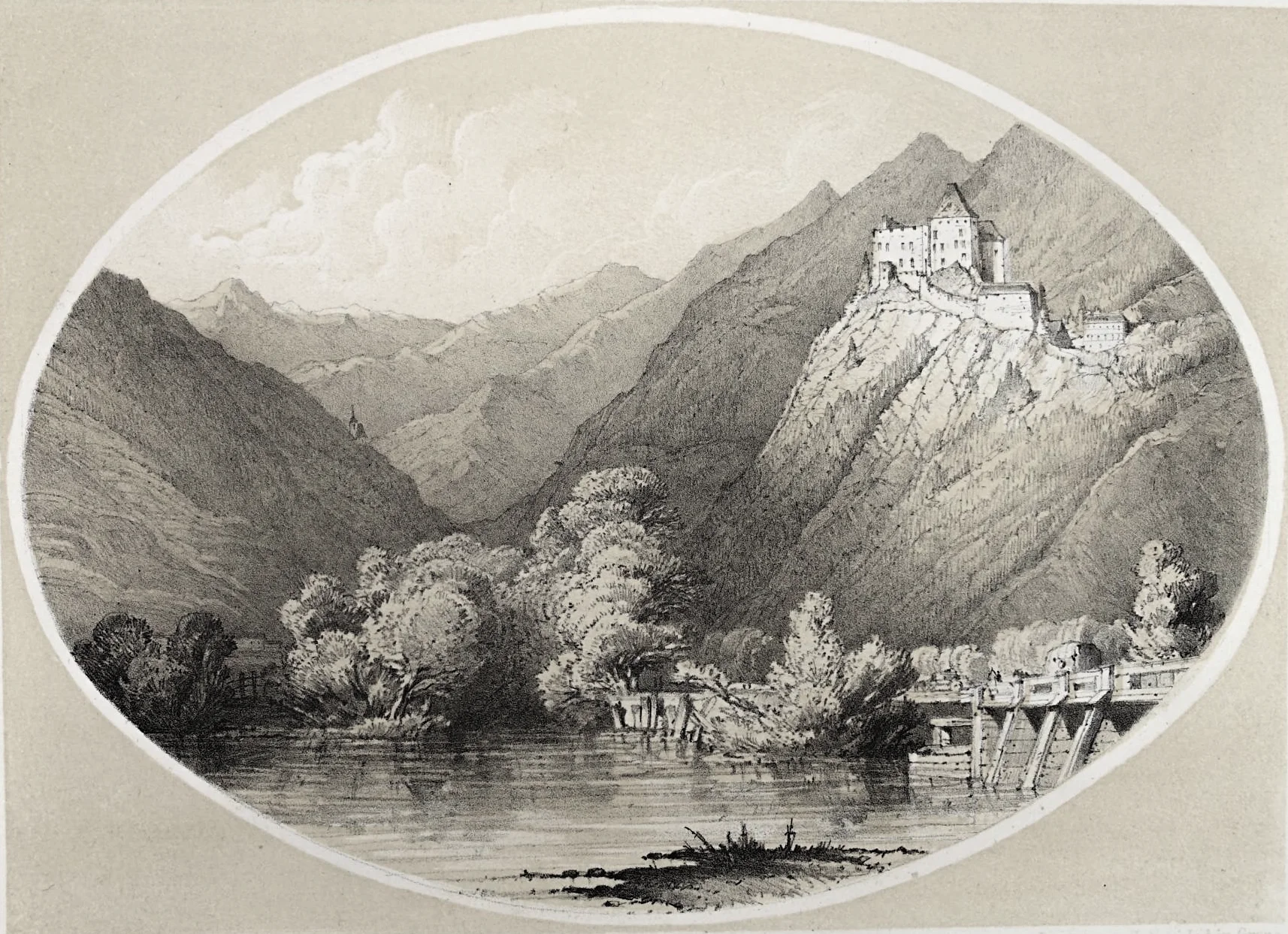 Burgruine Katsch 1864 auf einer Lithographie