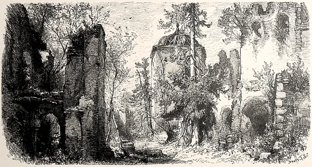Ruine Pfannberg auf einem Holzdruck um 1870