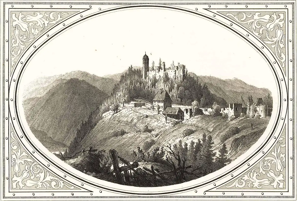 Ruine Pfannberg auf einem Stich um 1880