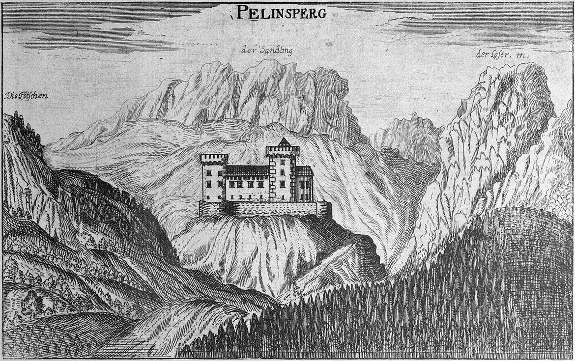 Kupferstich der Burg Pflindsberg um 1680 nach Georg Matthäus Vischer