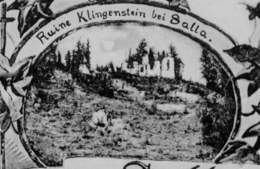 Postkarte mit Ruine Klingenstein um 1900
