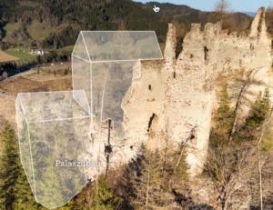 Eine der Burg-Ruinen der Steiermark: einfache Rekonstruktion mit Polygonen