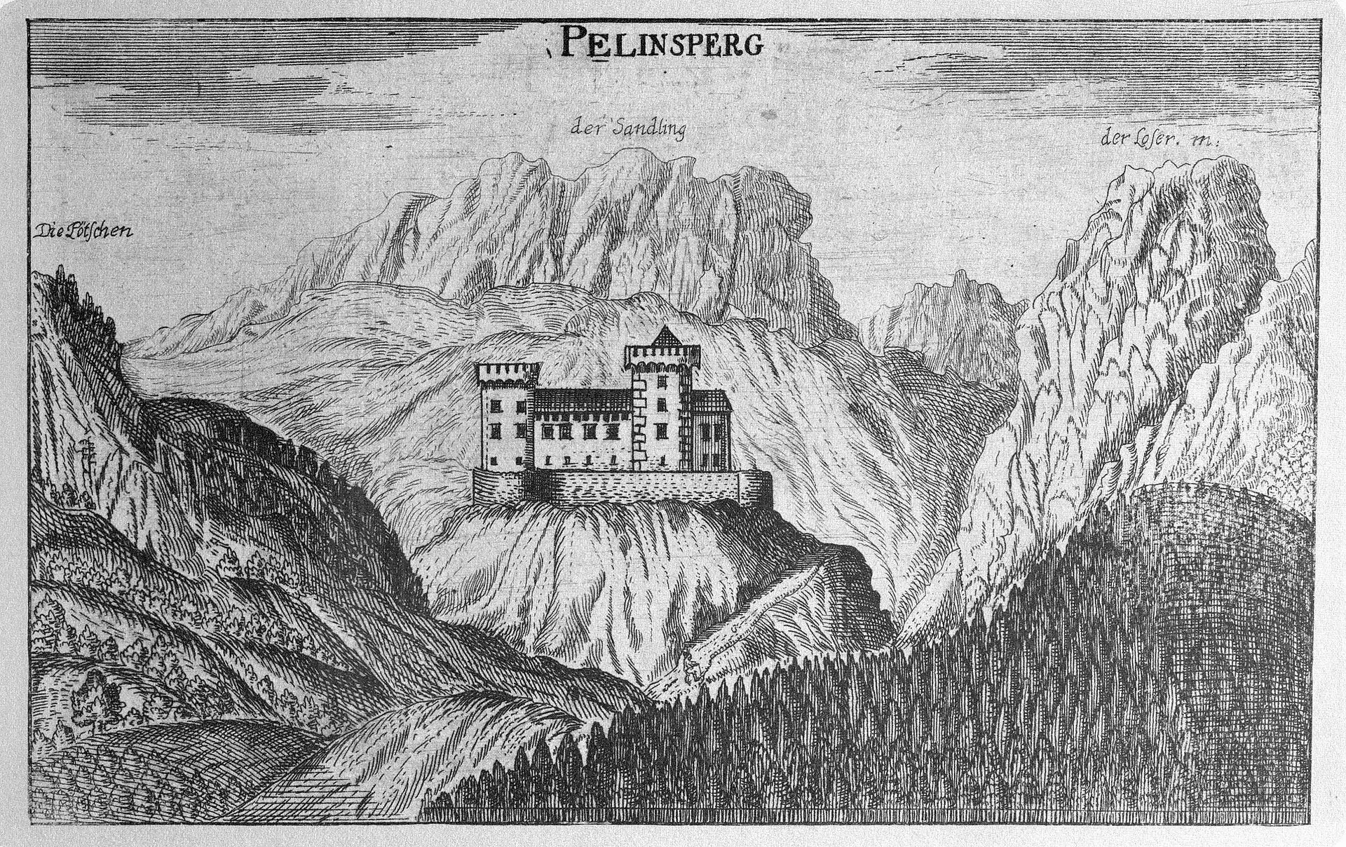 Kupferstich der Burg Pflindsberg um 1680 nach Georg Matthäus Vischer