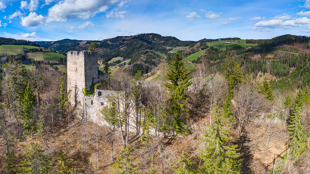 Voransicht zur virtuellen Tour der Burg-Ruine Waldstein in der Steiermark