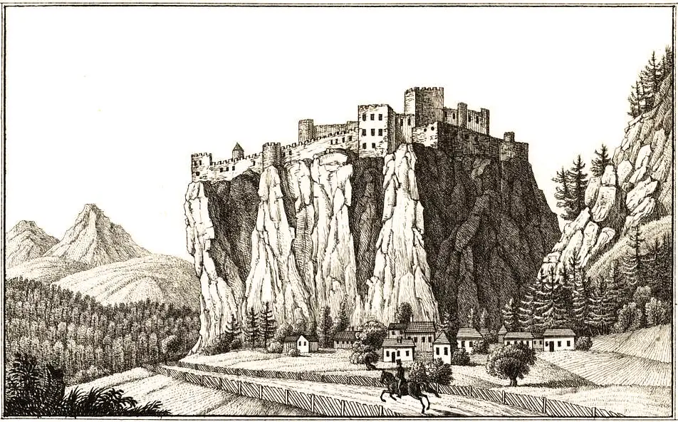 Burg Wolkenstein 1830 auf einer Grafik